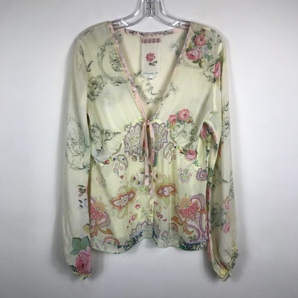 Johnny Was Tops - Johnny Was | Floral Sheer Blouse Medium